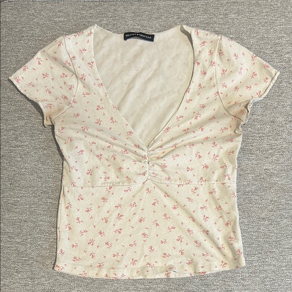 Brandy Melville Pink Floral Gina Top